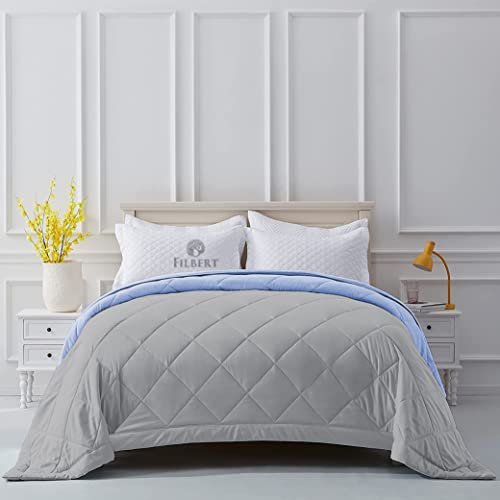 Image of Filbert Reversible Microfiber 250 GSM Diamond Stitch Double Bed Comforter Blanket for All Season Light Weight (92 inch x 106 inch Inches /233cm x 269cm) - Comforter King Size|Silver /Sky Blue