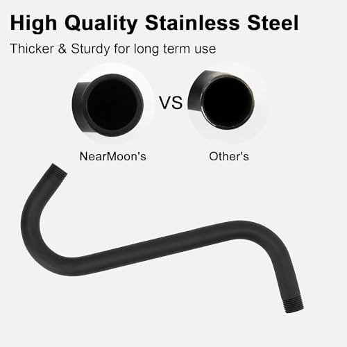 NearMoon S Shaped Shower Head Riser Arm, Shower Extender Arm with Flange, Standard 1/2" Connection- Bathroom Accessory, 10 Inch (2 Pack, Matte Black) by NearMoon - Used condition - Image 4
