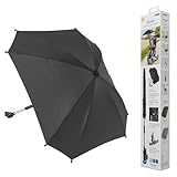 reer ShineSafe Kinderwagen-Sonnenschirm | UV-Schutz (UPF 80+) | universal passend für Kombi- & Sportwagen | Sonnenschutz mit Drehgelenk | aus 100% rPET-Pongee | Einfache Anbringung | Schwarz