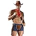 Sipumia Mens Cowboy Boy Cosplay Costume Tuxedo Sexy Lingerie Set Role Play Uniform Gay Bar Nightclub Outfit Brown Blue-9158