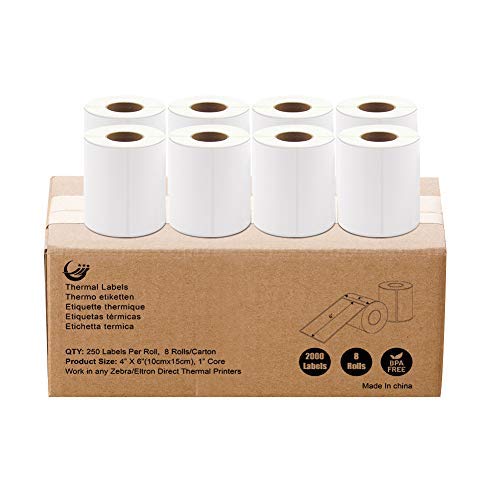 Thermal Labels100mm x150mm,Zebra Labels 4“x6”, 250 Labels Per Roll 2000 Labels,Not Suitable for"dymo" Machines,Total 8Rolls