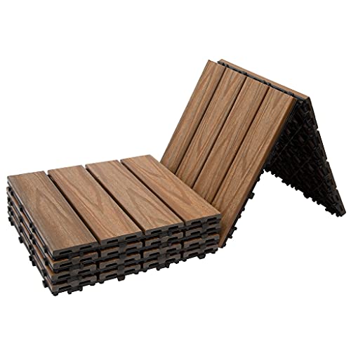 Famobay Wood Plastic Composite Patio Deck Tiles (12" X 12", 6 Pcs，3D Teak),Diy Interlocking Decking Tiles, Floor Tile,Durable,Easy To Install, Waterproof,Indoor Outdoor #TOP2