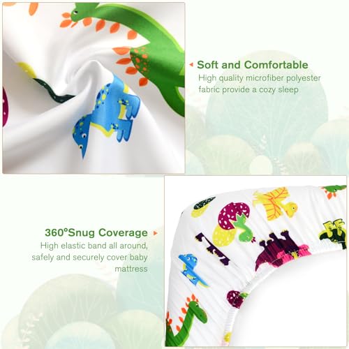 Image of JISEN Baby Crib Sheets Soft Breathable Dinosaurs Fitted Crib Sheets for Standard Crib and Toddler Mattress Baby Bed Sheets for Boys Girls Neutral 52x28 Inch