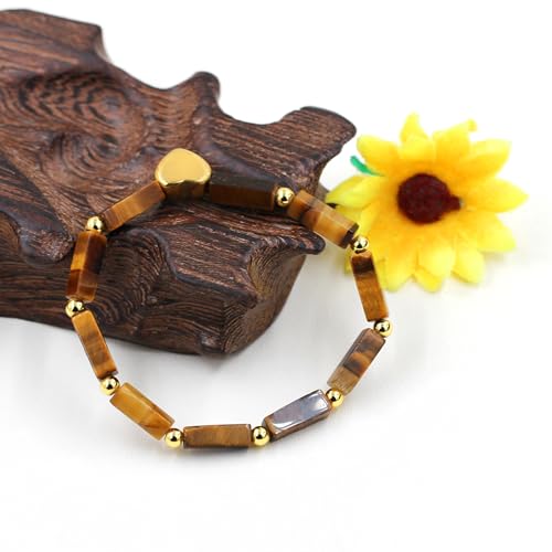 Image of Cuboid Love Elastic Bracelet, Crystal Energy Stone Anxiety Relief Yoga Jewelry for Women Male (Heart-shaped Charm Can Be Customized Name)