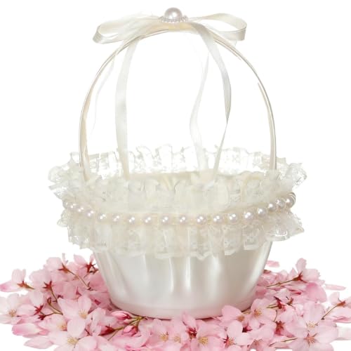 Wedding Flower Basket - Decorative Ceremony Floral Basket With Ribbon Bow | Handmade Bouquet Holder, Celebration Centerpiece | C