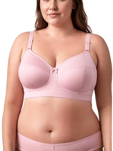 Sutiã Plus Size Algodão Egípcio Alta Sustentação Alças Largas Reforçada Confortável Feminino (BR, Numérico, 50, Plus Size, Rosa)