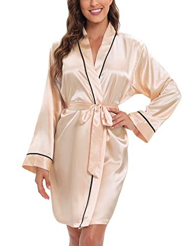 Escalier Women's Satin Robe Silk Bathrobe Short Kimono Robes Bridesmaid Wedding Party Sleepwear (Champagne2, Small) #TOP1