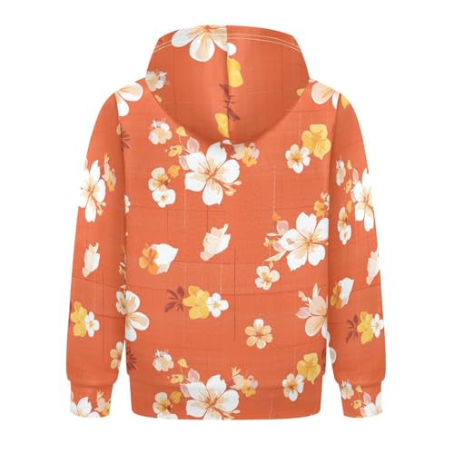 Orange Gingham Unisex Kids Sweatshirt Casual Athletic Hoodie with Kangaroo Pocket2