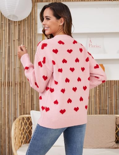 Gihuo Heart Sweater for Women Cute Kawaii Casual Crewneck Long Sleeve Knitted Pullover Sweaters3