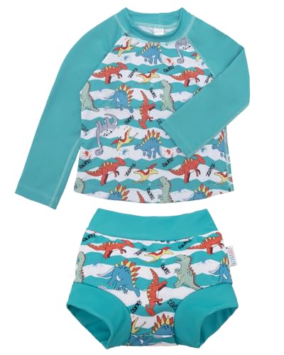 Image of ALVA 2 Pcs Long Sleeve Rash Guard Swim Diaper Sets, Baby Toddler Swimsuit UPF 50+ Sun Protection for Boy and Girl