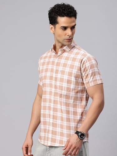 Image of Majestic Man Slim Fit Pure Cotton Checked Half Sleeve Casual Shirt