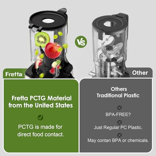 Image of Juicer Machines,Fretta Cold Press Juicer Machines with American-Sourced PCTG Material,Fit Whole Fruits & Vegetables,Easy to Clean,Truly BPA-Free, Red