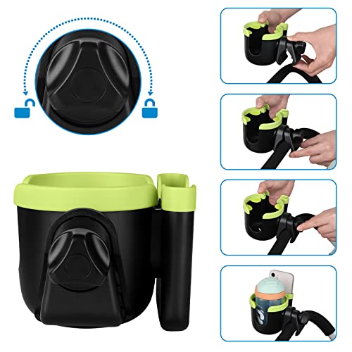 Image of Accmor Stroller Cup Holder with Phone Holder, Bike Cup Holder, Universal Cup Holder for Uppababy Nuna Doona Strollers, 2-in-1 Cup Holder for Walker, Wheelchair, Scooter