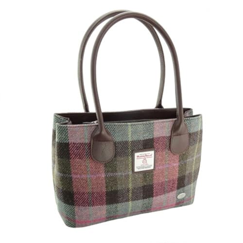 Glen Appin Harris Tweed 'Cassley' Classic Handbag Birthday Gift (Muted Green & Purple Tartan)