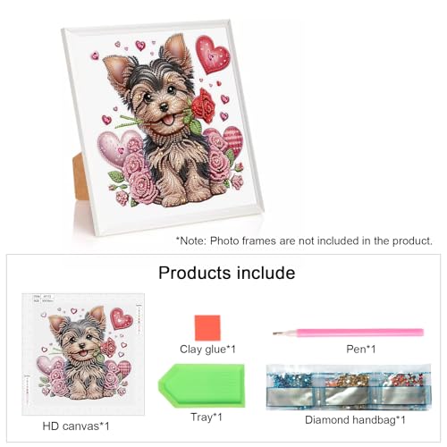 Image of AiYuanzsh 5D Special Shape Diamond Art Kits for Adults, Valentine Puppy Diamond Painting Kit with Hearts and Roses, Crystal Rhinestone Diamond Art for Wall Decor Gift, 12x12 Inch