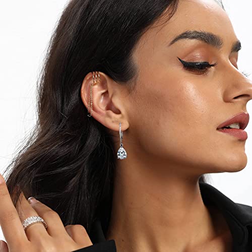 6 Pairs Cubic Zirconia Earrings Dangle for Women Leverback Drop Earrings Hypoallergenic Silver Dangling Earing Set2