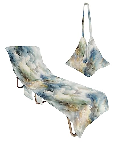 Blue White Cloud, Beach Lounge Chair Towel Cover, Soft Chaise Lounge Towel with Side Pockets Patio Pool Chairs Cover for Beach/Pool Sunbathing 29x85 Modern Abstract Natural Landscape Scenery