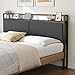 YATINEY King Size Headboard Only, Upholstered King Headboard with Charging Station, Head Board with Open Storage, Height Adjustable, Vintage Style, Sturdy and Stable, Black