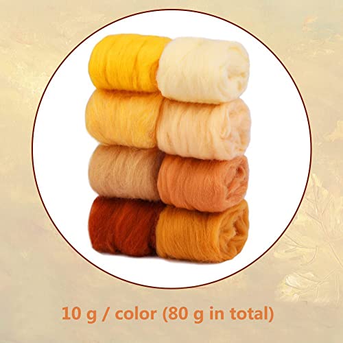 Wonvoc 2.82Oz Needle Felting Wool, 80 G Nature Wool Roving Yarn, Needle Felting Wool Bulk, Hand Spinning Wool Roving Wool Yarn For Diy Craft Materials And Felting Wool Craftsmen, 10G/Color (Autumn) #TOP1