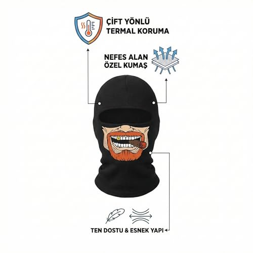 Unisex Çok Desenli Balaklava Yüz Maskesi - Motosiklet, Kayak, Kış Sporları için Nefes Alabilir Esnek Kumaş Kar Maskesi - Palyaço, Joker, İskelet, Sakallı Puro Grafik Seçenekleri (Sarı Puro)