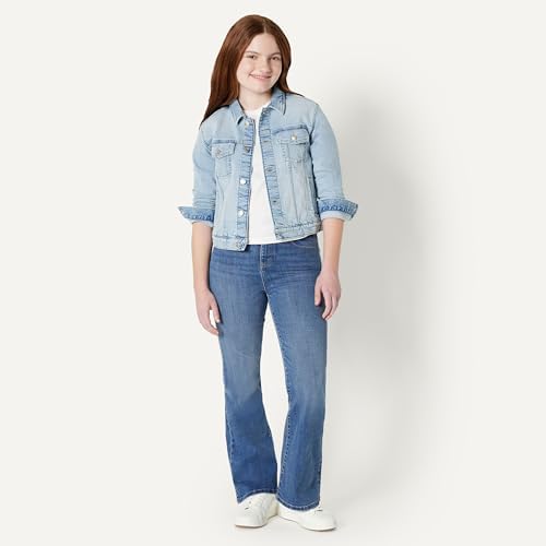 Amazon Essentials Girls' High Stretch High-Rise Flare Jean, Classic Medium Wash, 14 - 5