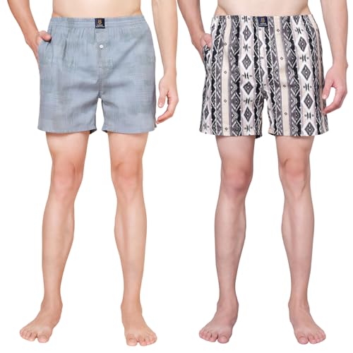 Image of Urban Scottish Men's Pack of 2 Cotton Printed Boxers with Side Pockets