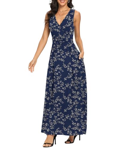 Image of LILBETTER Women Sleeveless Deep V Neck Loose Plain Long Maxi Casual Dress
