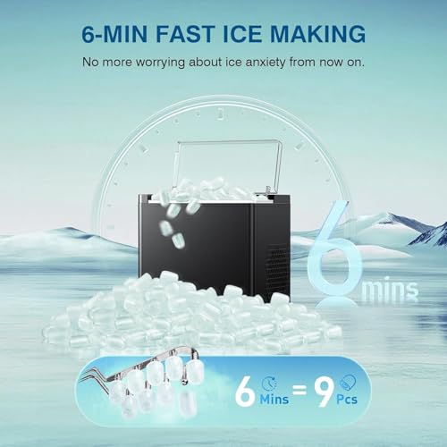 Image of Countertop Ice Makers Machine, Portable Ice Machine Producing 9 Ice Cubes Within 6 Mins, Bullet Ice Available in Two Sizes(S /L), Compact Mini Ice Maker Appliance for Home Kitchen Camping (Soot)