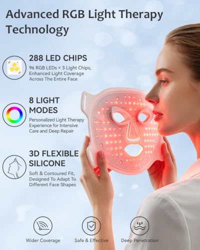 Red Light Therapy for Face, 8 Light Modes 850NM Infrared LED Face Mask Light Therapy with 288 LEDs, Rechargeable Use Coupon - image 2