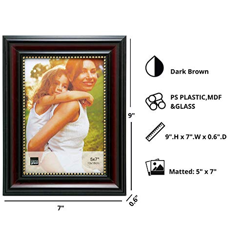 Kieragrace Classic Traditional Lucy Picture Frame With Gold Beads, 5" X 7", Dark Brown #TOP5