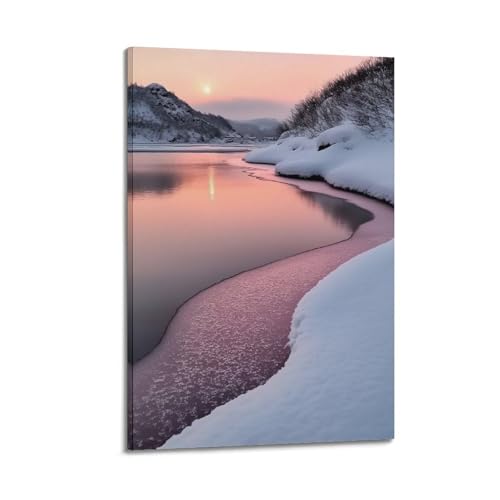 Affiche toile rivière enneigée JIDUHON cadre 40x60 cm pour salon