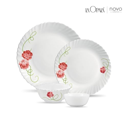 Image of La Opala Novo Collection Opal Glass Crockery | for Family of 6 | Dinner Set 20 pcs Dainty Swirls | Plates & Bowls for Dining | Microwave Safe | 100% Vegetarian | Extra Strong | Light & White