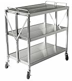 METRO PROFESSIONAL Regalwagen GFST1003, Edelstahl, 50.1x88.5x96 cm, 3 Etagen, 180 kg, Klappbar, mit Bremsen, 180 kg Tragkraft, Silber