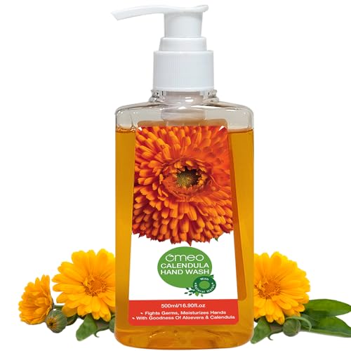 Image of Omeo Calendula Handwash Liquid Pump Bottle 500ml for Germs Free, Soft & Moisturized Hand with Aloe Vera & Calendula | Tough on Germs & Dirt | Safe for All Types Skin, Daily Use Hand Wash