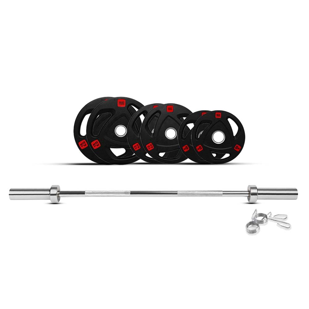 1441 Fitness Tri Grip Weight Plates with 7 Ft Olympic Barbell Combo Set (60 -160 Kg ), 2" Center Hole with Stainless Steel Ring Weight Plate for Strength Training, Crossfit, Power Training, Home & Gym