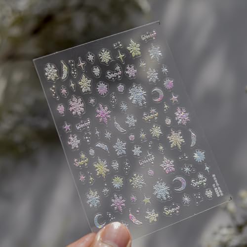Image of Snowflake Nail Art Stickers Gradient Ramp Snow Nail Stickers for Nail Art | Holographic Nail Decals 5D Self Adhesive Winter Design for Women Christmas Manicure Decoration Accessories Supply 1 Sheet