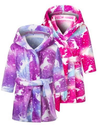Boys Girls Cartoon Hooded Bathrobe Toddler Kids Robe Pajamas Sleepwear Pack of 2