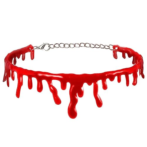 Dzrige Halloween Blood Necklace Horror Bloody Choker Necklace Red Blood Drip Necklace Costume Accessories for Women Girls Halloween Cosplay Party Decoration