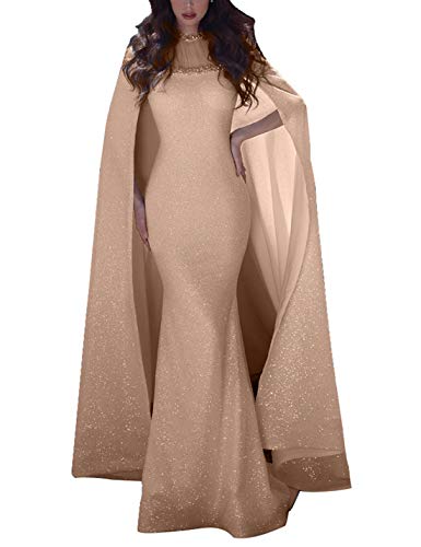 Naliha Mujeres Elegantes Vestidos De Graduación Capa Brillo Delgado Cóctel Noche Maxi Vestido Oro XL Cover