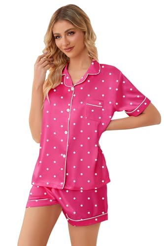 Image of Schbbbta Girls Womens Pajamas, Satin Silky Pjs Set Kids 2Pcs Button-Down Nightwear Sleepwear Gift for Mommy and me