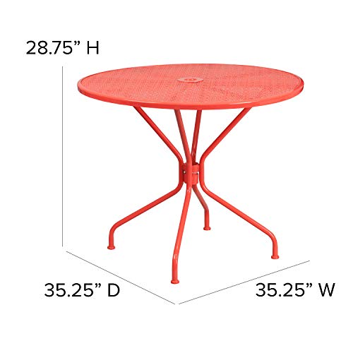 Image of Flash Furniture Oia Commercial Grade 35.25 inch Round Coral Indoor-Outdoor Steel Patio Table with Umbrella Hole