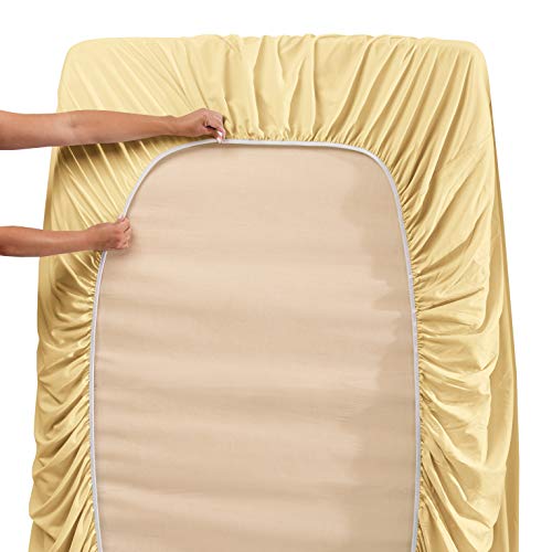 Image of Hearth & Harbor Extra Deep Pocket Twin Sheets Set - 3 Piece Hotel Luxury Bed Sheets Set Fits Up to 24 inch Mattress - Ultra Soft Luxury Bed Sheet Set - Soft & Breathable, Vanilla Yellow