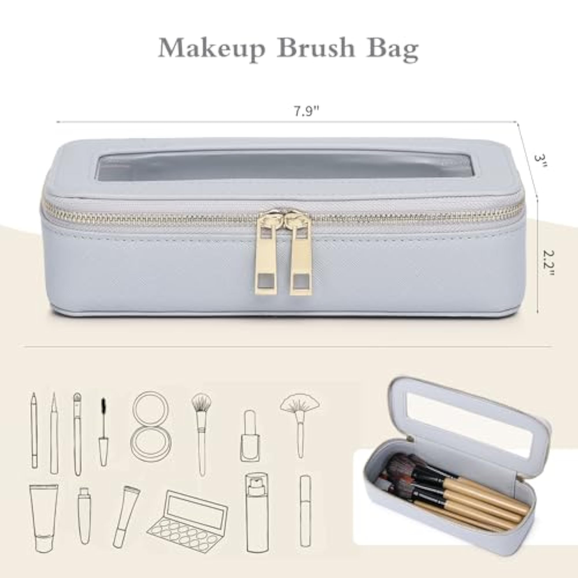 Travel Makeup Bag with Mirror, Double Compartment Cosmetic Case