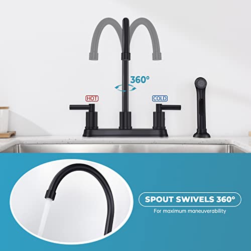 Arrisea 8 Inch Two Lever Kitchen Faucet With Pull Out Side Sprayer,Black Stainless Steel Two Handle Kitchen Sink Faucet,4 Hole Kitchen Faucets With Side Sprayer,Faucet For Kitchen Sink #TOP2