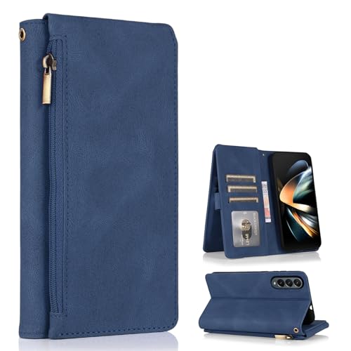 Coque Samsung Galaxy Z Fold 4 avec protège-écran en verre trempé et porte-carte bleu
