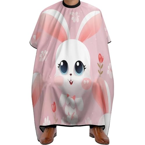 Cute Bunny Rabbit Flower Hair Cutting Cape for Men Women Waterproof Barber Cape Adjustable Salon Haircut Capes