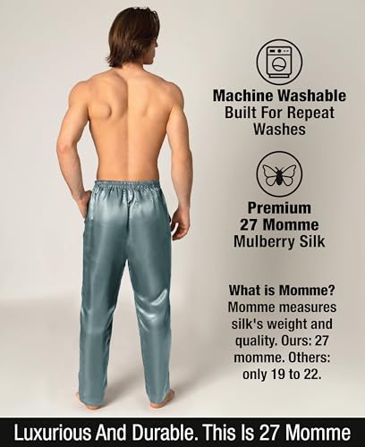 Image of Luxury Artisan Mens Silk Pajama Pants, Natural Silk PJ Bottoms