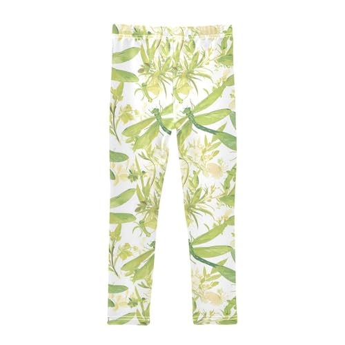 KLL Flying Green Dragonflies Flowers Girls Leggings Casual High Waisted Pants Running2