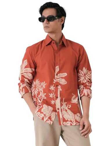 Image of Pinkmint Men Printed Cambric Cotton Shirt |Stylish Designer| Lightweight Summer Wear| Regular Fit Shirt for Men (Available in Plus Size)