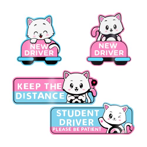 Image of Zpana Reflective New Driver Car Magnet, Cute Funny Cartoon Vehicle Student Safety Sign for Bumper, Reusable Auto Exterior Beginner Sticker Accessories, Universal for SUV Sedan Truck (Cat-B)